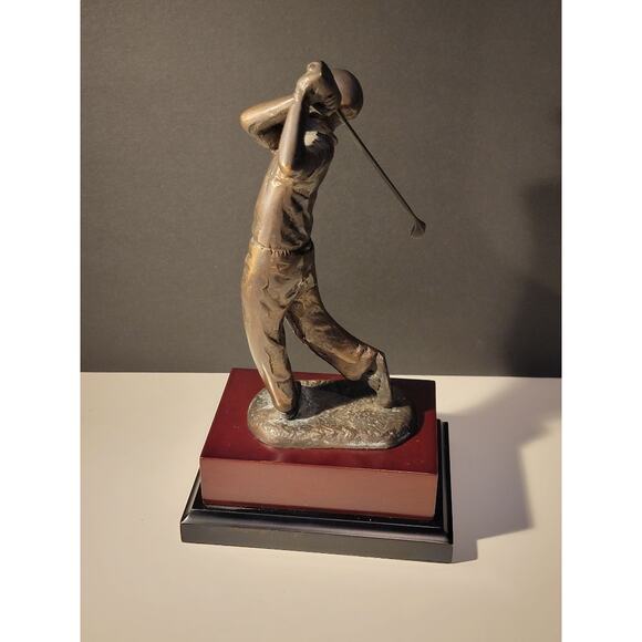 Bronze Metal Golf Figurine Statue 11.5" Wood Base Classic Perfect Swing Golfer - Picture 4 of 11